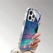Cielo nocturno sobre la playa, sereno y bendecido. Esta elegante funda es compatible con los modelos  17, 16, 15, 14 Pro Max, 13, 12, 11, XR y XS Plus. Fabricada en silicona TPU, ofrece protección contra golpes y caídas, además de una sensación superior. Es un regalo ideal para familiares, amigos y seres queridos, y una opción perfecta para Año Nuevo. - Plateado - Ver 5