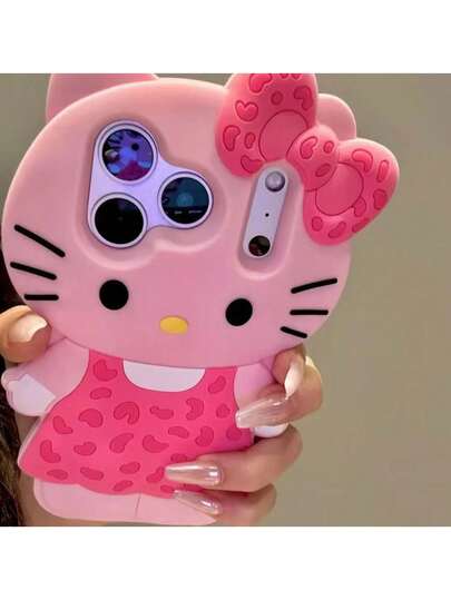 SANRIO 1pc  Brand Cute Fashionable Pink Leopard Bow  3D Silicone Waterproof Shockproof Phone Case, Compatible With Apple 17 Series, 11/12/12 Pro, 13/14/15, 13 Pro/14 Pro/15 Pro, 12 Pro Max/13 Pro Max/14 Pro Max/15 Pro Max, 16, 16 Pro, 16 Pro Max, 17, 17 Pro, 17 Pro Max