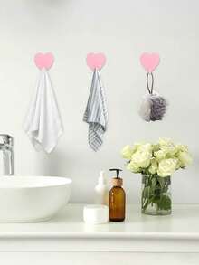 6pcs Self-Adhesive Heart-Shaped Wall Hooks - No Drilling, Damage-Free Removal, Heavy-Duty Metal Hooks With Adhesive Backing, For Hanging Coats, Hats, Bags - Fashionable Decorative Clothing Rack, Suitable For Bathroom, Bedroom (Rental/Owned), Practical Hooks - Pink - View 3