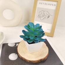 1盆/3盆迷你逼真多肉植物盆栽，家居装饰，适用于客厅、桌面、窗台、办公桌、母亲节、婚礼派对装饰 - 藍色 - 查看 2