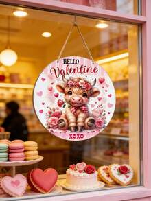 Valentine's Day Wooden Cow Door Sign - Adorable Cow XoXo Greeting Wreath Decor Hanger, Rustic Farmhouse Style Valentine's Hanging Decor, Suitable For Home, Patio, Living Room, And Bedroom, Ideal Holiday Gift - Multicolor - View 3