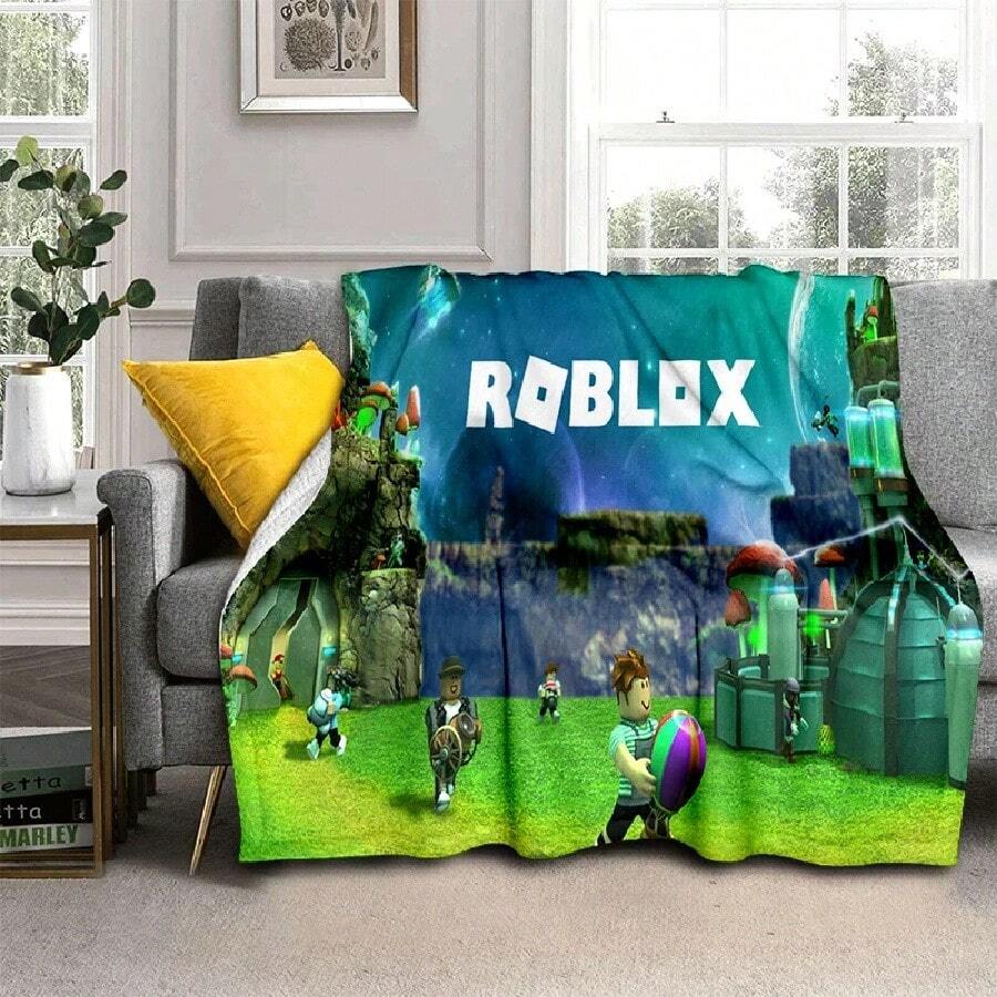 3D R-Robloxs Cartoon Game Flannel Blanket Soft Warm Throw Blanket For Bed Bedroom Room Living Room Travel Camping Picnic Gift(7).Jpg - trắng - Xem 1