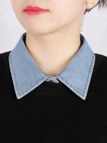 1pc Women's Detachable Denim Pointed Collar Shirt Collar Accessory, Versatile Clothing Accessory Suitable For Autumn/Winter - Multicolor - View 7