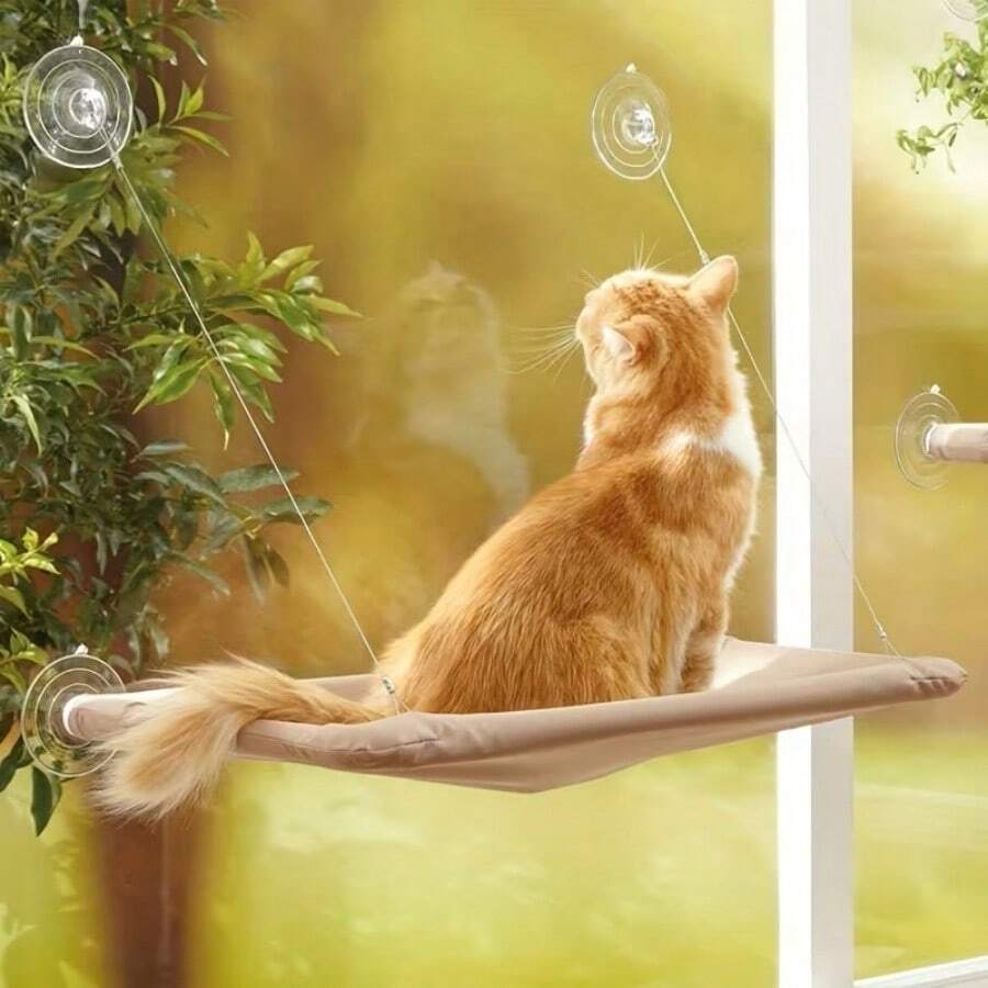 1 Chiếc võng cho mèo được nâng cấp, giường ngủ cho thú cưng bốn mùa, giường treo cho mèo bằng giác hút, giường gấp cho mèo đặt trên bệ cửa sổ, đồ dùng cho thú cưng