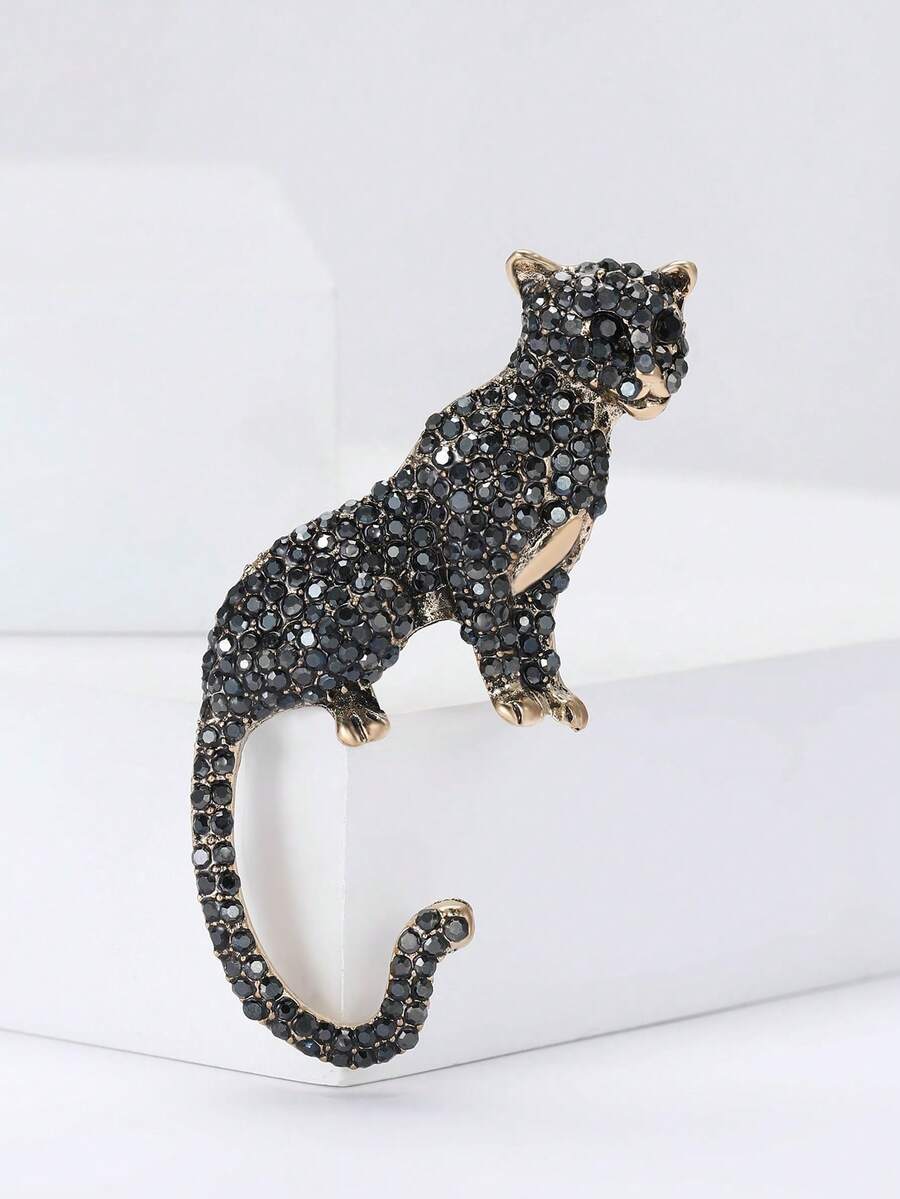 水钻豹纹胸针 - 奢华动物胸针，男女皆宜，休闲派对珠宝配饰/朋友礼物徽章装饰