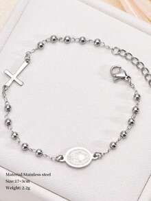 1pc 3mm Rosary, Stainless Steel Virgin Mary Bracelet, Gift For Valentine's Day, Mother's Day - Multicolor - View 9