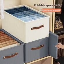 1pc Foldable Linen Fabric Storage Box, No Divider, Suitable For Organizing Clothes, Jeans And Sweaters In Wardrobe. Decorative, Suitable For Autumn Decor, Holiday Decor, Room Decor, Home Decor, Bedroom Decor, Storage Box, Home Storage, Women's White T-Shirt, Women's Black Pants, Women's Winter Clothing, Dress, Women's Winter Clothing, Elegant Women's Dress, Women's White Blouse, Long Sleeve - Grey - View 2