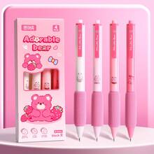 4pcs/Set Capybara, Panda & Strawberry Bear Themed Retractable Gel Pens - 0.5mm ST Nib, Stress-Relief Sponge Grip, Aesthetic & Smooth Writing For School, Office And Daily Use - Black - View 11