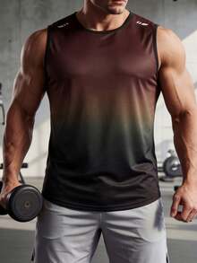 Men's Quick Dry Tank Top T-Shirt, Gradient Sports Running Sleeveless Shirt, Breathable Fabric, Suitable For Summer Daily Fitness Workout Wear - Burgundy - View 4
