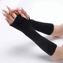 New Women Arm Warmers, Japanese Gothic Black & White Knitted Fingerless Gloves, Wrist Cuffs, Harajuku Style - A - View 7