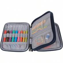 Teamoy Affordable Crochet Storage Case Double Layer Crochet Set, Crochet Accessories, Craft Tools, Writing Instruments Storage, Portability, Cute Present (Needle Not Included) Cat Blue - 中號 + 貓藍 - 查看 4