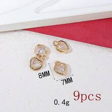 1个/9个心形吊坠，镶有水钻，可用于DIY手链、耳环、珠宝配饰