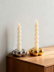 1pc Luxury Modern Gold & Silver Ceramic Candle Holder, Minimalist Decor For Living Room, Bedroom, Tabletop, Wedding Decoration - Flower Shape Gold and Silver Candlestick - View 6