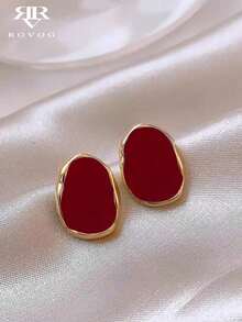 1 Pair Minimalist Asymmetrical Geometric Everyday Casual Unique Classic Retro Elegant Women Earrings - Màu Đỏ Sâu - Xem 8