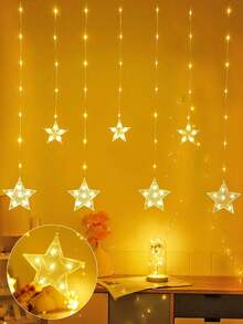 一串82颗LED灯珠，长2米/6.56英尺，电池供电的LED星形窗帘灯，家居装饰星形灯，适用于婚礼、派对、节日、卧室、房间、墙面装饰、斋月和开斋节装饰