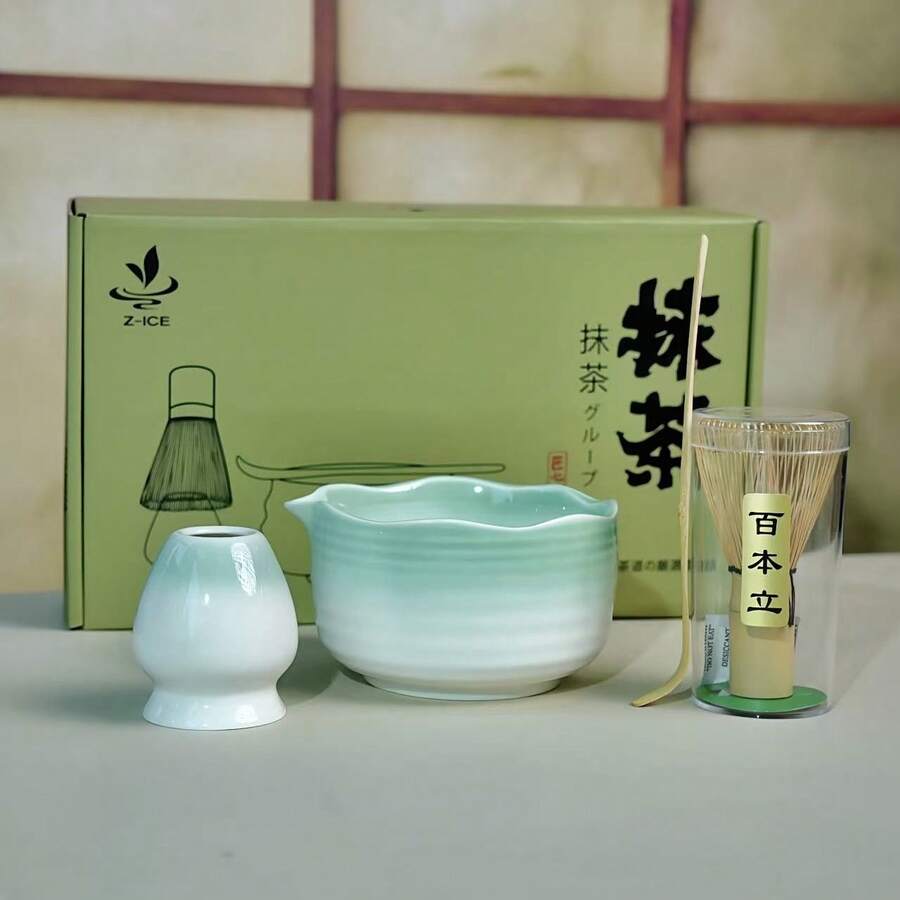 4-5件套陶瓷茶具，独特的中国抹茶茶具，配有窑烧茶杯，适合居家、招待客人和馈赠亲友，茶具，茶道用品 - 漸層色 - 查看 1