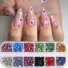 12 Boxen (2000 Stück) flache Nagel Diamanten, See-Blau gemischte Farben Diamanten, Nagel Spitzen Boden Diamanten, funkelnde Glas transparente Kristall Nagel Diamanten, AB Fantasy bunte weiße Kristall Luxus Stil Nagel Perlen, Nagel Strass DIY Dekorationen, Y2K kreative Cartoon süße Feiertag Herz Rose Schleife Dekor, Geschenke für Frauen und Mädchen, Nail Art Zubehör Nägel - Verschiedenfarbig - Übersicht 2