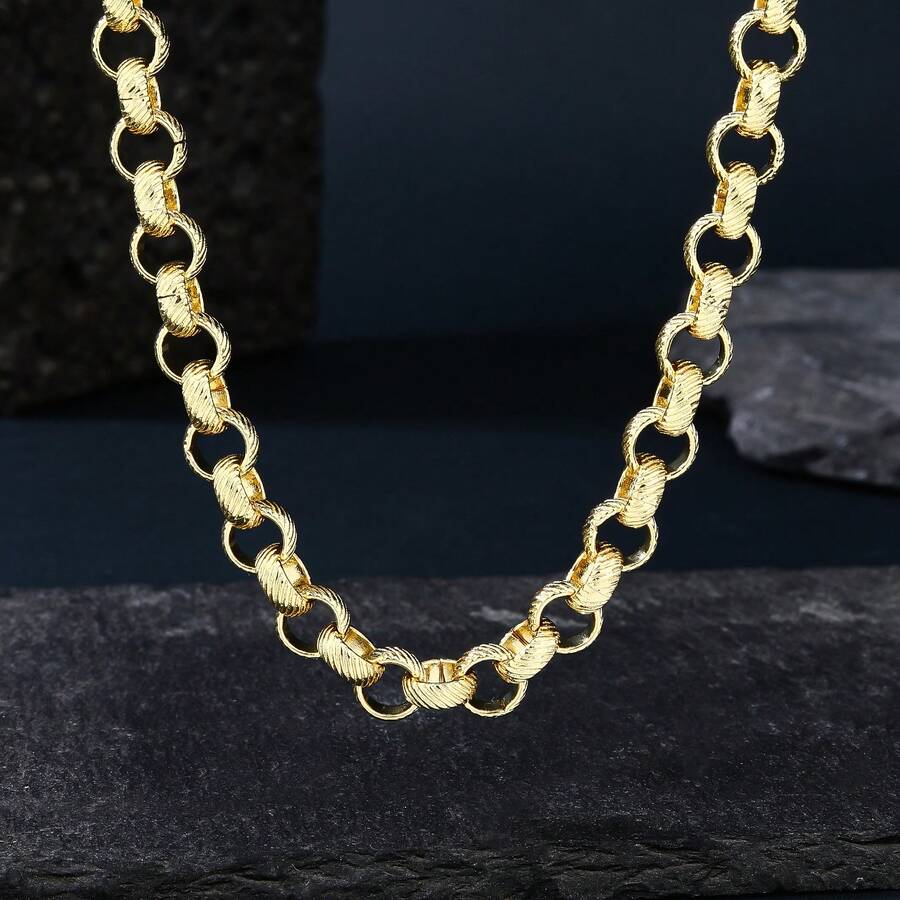 1pc Men's Fashionable Black Retro Pattern Round Ring Chain OT Clasp Necklace, Suitable For Birthday And Holiday Gifts, Daily Wear - Yellow Gold - View 1