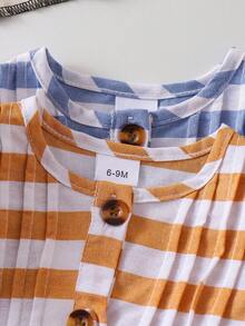 2件套女婴甜美简约撞色短袖连衣裙，夏季 - 藍色 - 查看 3