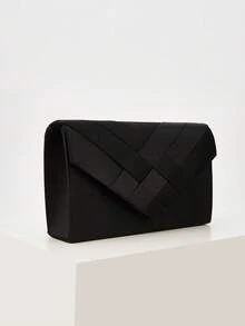 REMANLAND 优雅格纹女士派对单肩包，时尚藏蓝色手拿包，女士晚宴包，适合女士派对、婚礼、盛大晚宴及其他场合，是派对女孩和女士的理想之选，也是送给女性的最佳礼物。 - 黑色 - 查看 4