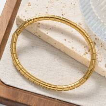 1pc Elegant 18K Gold Plated Square Bangle Bracelet, Fashionable & Versatile Jewelry For Women