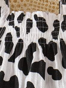 2pcs Baby Girls Cute Cow Print Sleeveless Top + Shorts Set, Lightweight Summer Outfit - Black and White - View 5