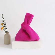 Fashionable Plush Fuchsia Minimalist Lightweight Cloud Wristlet Clutch Bag, Classic Versatile For Party