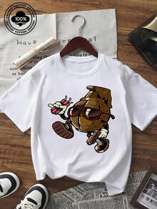 Women's Cartoon Grenade Graphic Print T - Shirt - Casual Loose Short Sleeve Crew Neck Tee, Y2K Streetwear Vintage Style Funky Character Pattern Summer Top For Daily Wear - Black - View 1