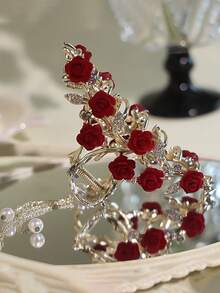 Large Rose-Shaped Hair Clip, Versatile And Stylish, Suitable For Girl, Metal, For The Back Of The Head, Hair Bun, Hair Claw, French Style Hair Accessory.