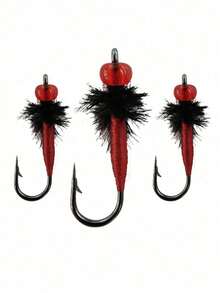 5pcs Fly Tying Hooks, Lure Modification Sunflower Seeds Sequins Non-Damaging Line Fish Hooks, Small White Strips Micro Lure Fishing Tackle Accessories - Red - View 2