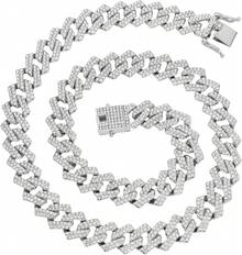 18K Gold Plated Cuban Link Chain Men Women 14mm Miami Out Zirconia Hop Jewelry 18-24 Inch(Silver) - 銀色 - 查看 3