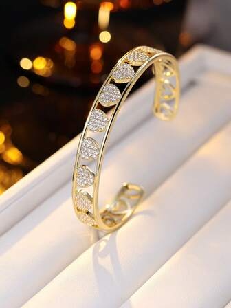 1 pieza Brazalete vintage con forma de corazón para mujer, brazalete lujoso y glamoroso con circonita