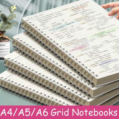 1 pieza Cuaderno de espiral con cuadrícula A4/A5/A6, ideal para estudiantes, matemáticas e ingeniería | Encuadernación de espiral duradera, suministros de aprendizaje blancos, diario, bloc de notas para tomar notas, suministros de oficina para escribir, papelería para estudiantes | Visibilidad clara de la página | Fácil extracción de páginas