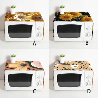 1个向日葵印花微波炉防尘罩，30厘米*90厘米，装饰性防尘罩，平面印花，亚麻材质，不防水，带侧袋，家居装饰，电器保护，易于使用和清洁