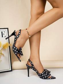 Fashionable Women's Pointed Toe Sexy Stiletto Heel Sandals With Bowknot Decor, Slip-On Design, Suitable For Valentine's Day, Wedding, Bridesmaid, Spring/Summer 2026 New Arrival - Black - View 5