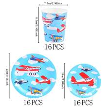 蓝天飞机一次性餐具套装，7/9英寸派对餐盘，一次性纸盘和纸杯，适用于节日、婚礼、订婚、生日、派对、庆祝活动 - 彩色 - 查看 8