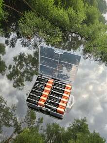 1个24格AA电池收纳盒,大容量电池盒,文具、办公用品、家居收纳保护盒,适用于家庭、学校、办公室(颜色和款式随机) - 透明 - 查看 2