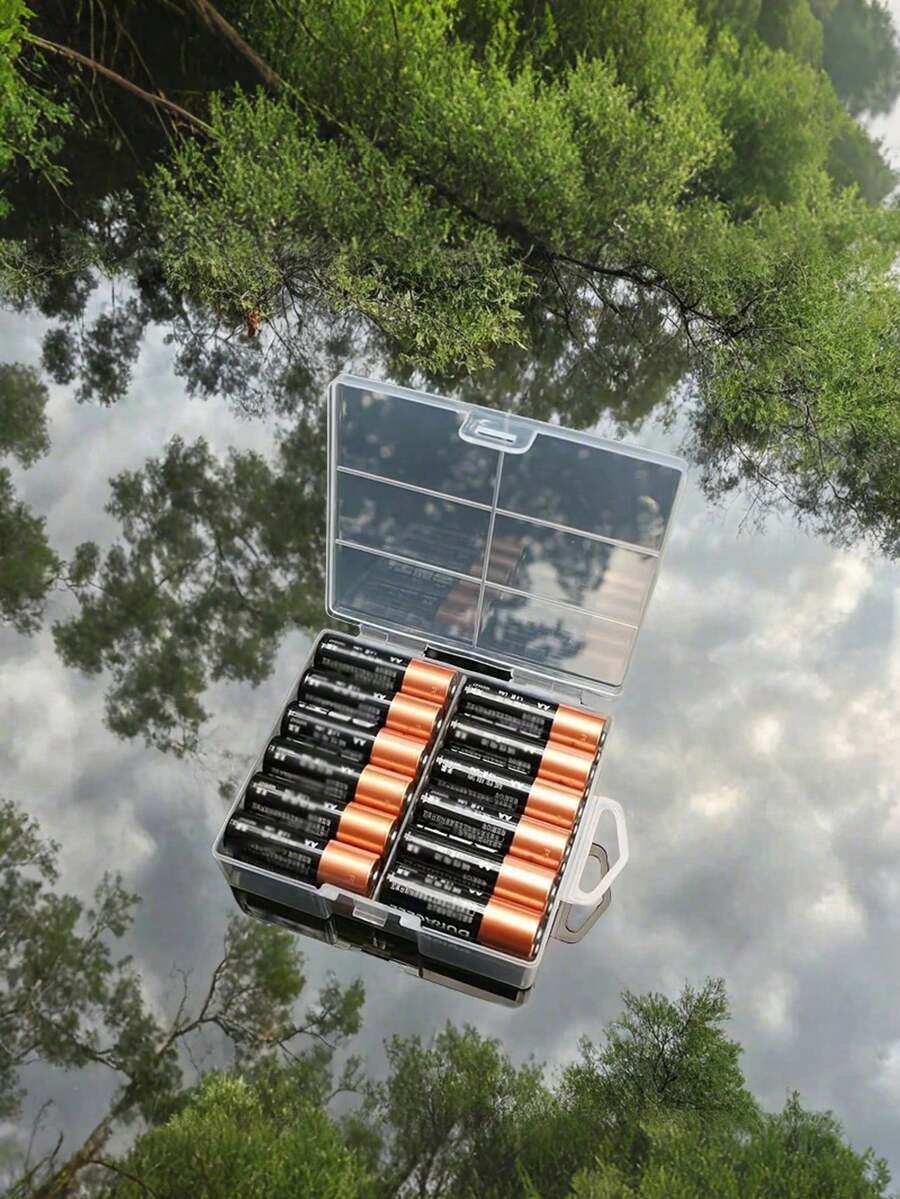 1个24格AA电池收纳盒，大容量电池盒，文具、办公用品、家居收纳保护盒，适用于家庭、学校、办公室（颜色和款式随机）