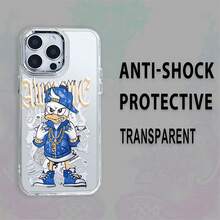 Pato genial con un estilo hip-hop. Esta elegante funda es compatible con los modelos  17, 16, 15, 14 Pro Max, 13, 12, 11, XR y XS Plus. Fabricada en silicona TPU, ofrece protección contra golpes y caídas, además de una sensación superior. Es un regalo ideal para familiares, amigos y seres queridos, y la elección perfecta para Año Nuevo. - transparente - Ver 3