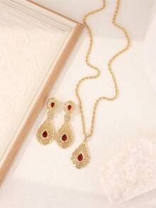 2pcs Women's Earrings & Necklace Jewelry Set, Vintage Palace Style, Rhinestone Inlaid, Middle Eastern Women's Festival Costume Accessories, Bridal Wedding Jewelry Set, Holiday Gift - Multicolor - View 7