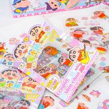 10张/包蜡笔小新全场景贴纸套装，可爱粉色卡通贴纸，可用于装饰手账、水瓶、手机壳，无需裁剪，萌系动漫贴纸，可用于DIY笔记本、剪贴簿、冰箱涂鸦，趣味卡通贴纸玩具和礼物，学习用品 - 彩色 - 查看 5