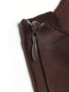 DEEKA Women's Fashionable Sexy Lace Satin Blouse, Spring/Summer - Brown - View 7