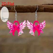 2D flat pink ribbon wings pendant earrings, fashionable jewelry, party gifts, holiday presents for family and friends - Un par - Ver 1