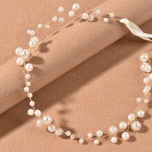 1 chiếc băng đô bằng nhựa ABS thanh lịch lấy cảm hứng từ thực vật, phụ kiện tóc cô dâu cho đám cưới, phù hợp cho mọi mùa. - Vàng - Xem 4