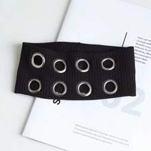 1-Piece Elegant Women's Headscarf Set, Metal Ring Knitted Elastic Sweat-Wicking Sports Hair Accessory - 黑色 - 查看 12