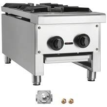 Estufa de gas comercial con 2 quemadores, Gama de estufas de cocina de encimera de propano y gas natural, Placa caliente de gas de acero inoxidable, Equipo de cocina comercial para restaurante, 56.000 BTU - 2 quemadores - Ver 8