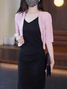 1件白色披肩罩衫，轻薄网纱披肩，女士夏季无袖连衣裙罩衫 - 彩色 - 查看 16