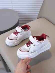 Giày thể thao cổ thấp thoáng khí bằng lưới cho trẻ em, giày trắng cho bé gái, giày thể thao đế dày cho bé trai, giày bệt cho học sinh. - Đỏ - Xem 1