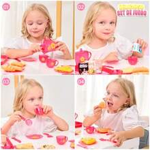JCH-25pcs Juegos de Te para NiñasJuguetes de Fiestas de Té Para Niñas Comida de Cocina Juguete con Postre Juego de Te Vajilla y Estuche de Transporte Juego de Té de Plástico Regalos para Niños de 3+ - Morado - Ver 7