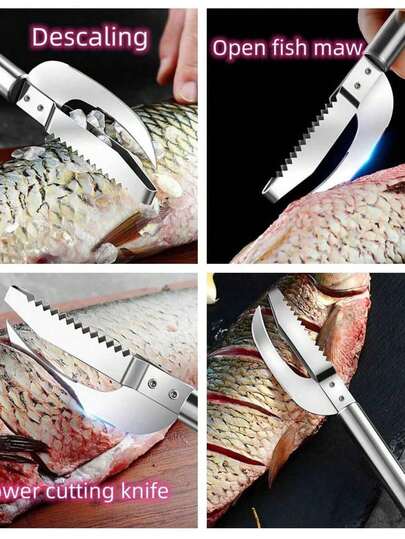 3-In-1 Stainless Steel Fish Scaler Tool, Removes Fish Scales, Gills And Viscera